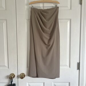 Abercrombie + fitch Double-lined Draped Elegant Taupe Women's Maxi with Slit